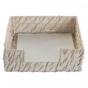 Portatovagliolo Home ESPRIT Bianco Naturale Bambù Rattan 18 x 18 x 6 cm