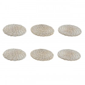 Sottobicchieri Home ESPRIT Bianco Naturale Bambù Rattan 12 x 12 x 6 cm
