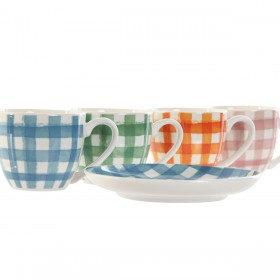Set di 6 Tazze con Piatto Home ESPRIT Azzurro Bianco Verde Arancio Rosa Porcellana 90 ml