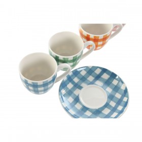 Set di 6 Tazze con Piatto Home ESPRIT Azzurro Bianco Verde Arancio Rosa Porcellana 90 ml
