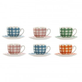 Set di 6 Tazze con Piatto Home ESPRIT Azzurro Verde Arancio Rosa Porcellana 240 ml