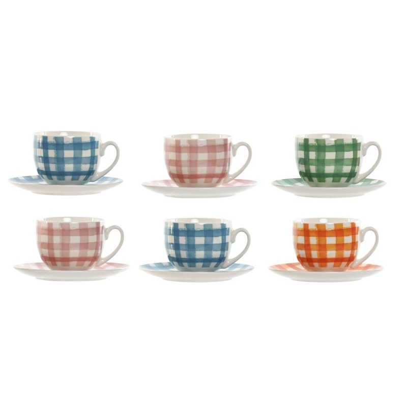 Set di 6 Tazze con Piatto Home ESPRIT Azzurro Verde Arancio Rosa Porcellana 240 ml