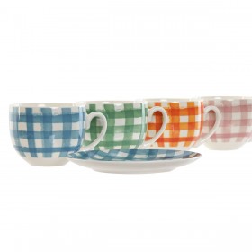 Set di 6 Tazze con Piatto Home ESPRIT Azzurro Verde Arancio Rosa Porcellana 240 ml