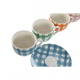 Set di 6 Tazze con Piatto Home ESPRIT Azzurro Verde Arancio Rosa Porcellana 240 ml