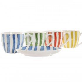 Set di 6 Tazze con Piatto Home ESPRIT Giallo Azzurro Verde Corallo Porcellana 90 ml