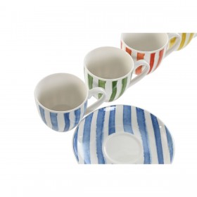 Set di 6 Tazze con Piatto Home ESPRIT Giallo Azzurro Verde Corallo Porcellana 90 ml