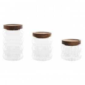 Set di 3 Barattoli Home ESPRIT Trasparente Naturale 550 ml 750 ml 3 Pezzi