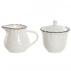 Porta latte e zucchero Home ESPRIT Bianco Marrone Porcellana 250 ml 12 x 8,4 x 8 cm 2 Pezzi