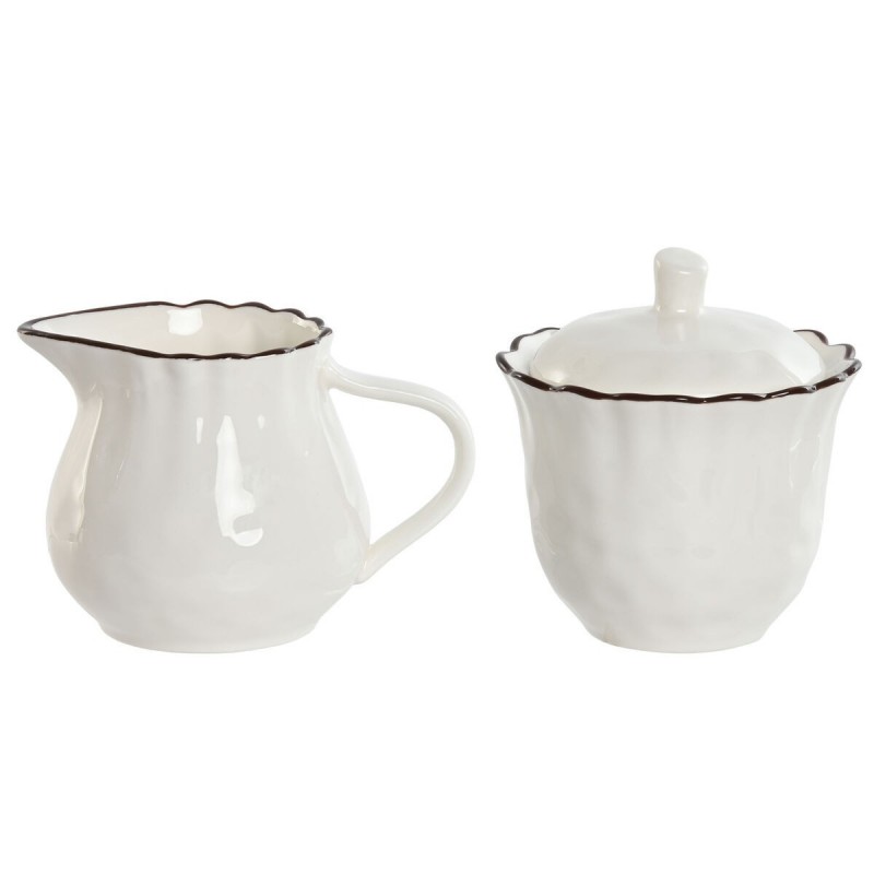 Porta latte e zucchero Home ESPRIT Bianco Marrone Porcellana 250 ml 12 x 8,4 x 8 cm 2 Pezzi