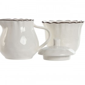 Porta latte e zucchero Home ESPRIT Bianco Marrone Porcellana 250 ml 12 x 8,4 x 8 cm 2 Pezzi