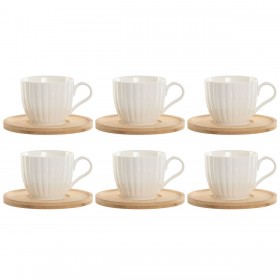 Set di 6 Tazze con Piatto Home ESPRIT Bianco Naturale Bambù Porcellana 220 ml