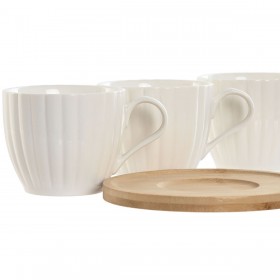 Set di 6 Tazze con Piatto Home ESPRIT Bianco Naturale Bambù Porcellana 220 ml
