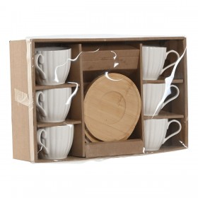 Set di 6 Tazze con Piatto Home ESPRIT Bianco Naturale Bambù Porcellana 220 ml