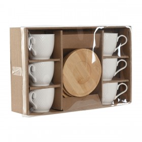 Set di 6 Tazze con Piatto Home ESPRIT Bianco Naturale Bambù Porcellana 220 ml