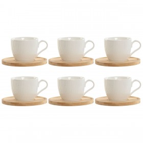 Set di 6 Tazze con Piatto Home ESPRIT Bianco Naturale Bambù Porcellana 220 ml