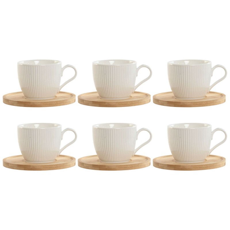 Set di 6 Tazze con Piatto Home ESPRIT Bianco Naturale Bambù Porcellana 220 ml