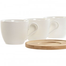 Set di 6 Tazze con Piatto Home ESPRIT Bianco Naturale Bambù Porcellana 220 ml