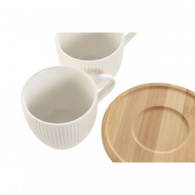 Set di 6 Tazze con Piatto Home ESPRIT Bianco Naturale Bambù Porcellana 220 ml