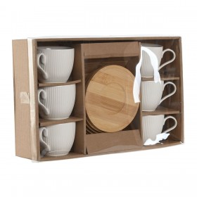Set di 6 Tazze con Piatto Home ESPRIT Bianco Naturale Bambù Porcellana 220 ml