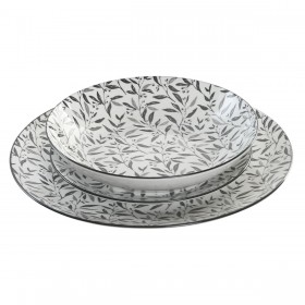 Servizio di Piatti Home ESPRIT Grigio chiaro Porcellana 18 Pezzi