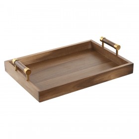 Vassoio per aperitivi Home ESPRIT Dorato Naturale Metallo Acacia 39 x 26,5 x 8 cm