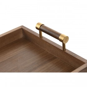 Vassoio per aperitivi Home ESPRIT Dorato Naturale Metallo Acacia 39 x 26,5 x 8 cm