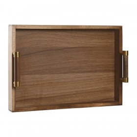 Vassoio per aperitivi Home ESPRIT Dorato Naturale Metallo Acacia 39 x 26,5 x 8 cm
