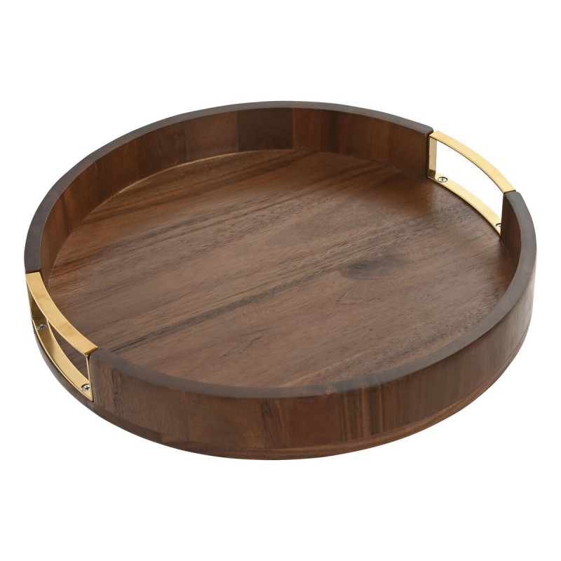 Vassoio per aperitivi Home ESPRIT Dorato Naturale Metallo Acacia 35,5 x 35,5 x 5 cm