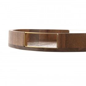 Vassoio per aperitivi Home ESPRIT Dorato Naturale Metallo Acacia 35,5 x 35,5 x 5 cm