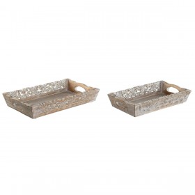 Set di Vassoi Home ESPRIT Bianco Naturale Indiano Decapaggio 40,5 x 25,5 x 6,5 cm (2 Unità)