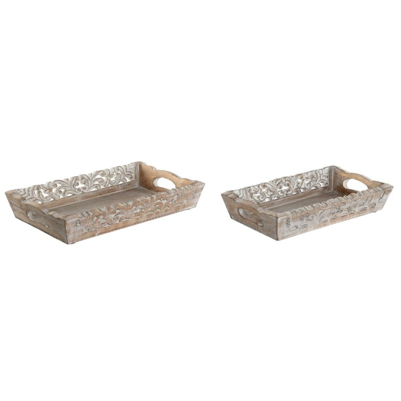 Set di Vassoi Home ESPRIT Bianco Naturale Indiano Decapaggio 40,5 x 25,5 x 6,5 cm (2 Unità)