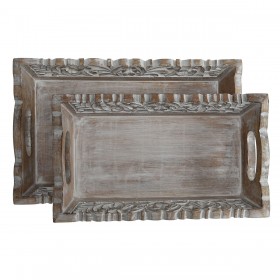 Set di Vassoi Home ESPRIT Bianco Naturale Indiano Decapaggio 40,5 x 25,5 x 6,5 cm (2 Unità)