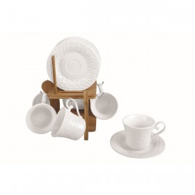 Set di Tazze da Caffè Home ESPRIT Bianco Bambù Porcellana 200 ml