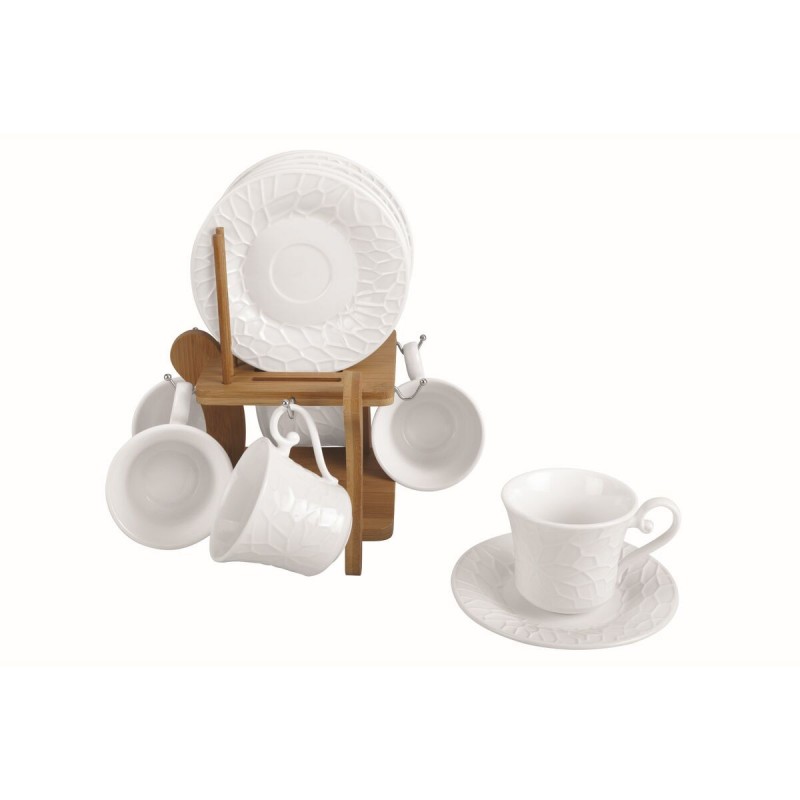 Set di Tazze da Caffè Home ESPRIT Bianco Bambù Porcellana 200 ml