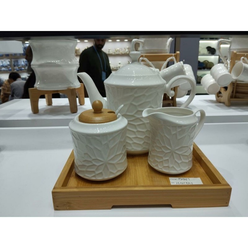 Portazucchero Home ESPRIT Bianco Bambù Porcellana 19,5 x 9 x 17 cm 2 Pezzi