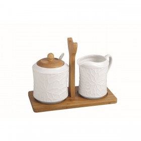 Portazucchero Home ESPRIT Bianco Bambù Porcellana 19,5 x 9 x 17 cm 2 Pezzi