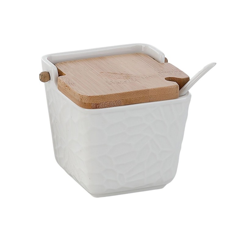 Portazucchero Home ESPRIT Bianco Naturale Bambù Porcellana 10,5 x 9 x 9 cm