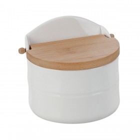 Portasale con Coperchio Home ESPRIT Bianco Naturale Bambù Porcellana 12 x 10 x 11 cm