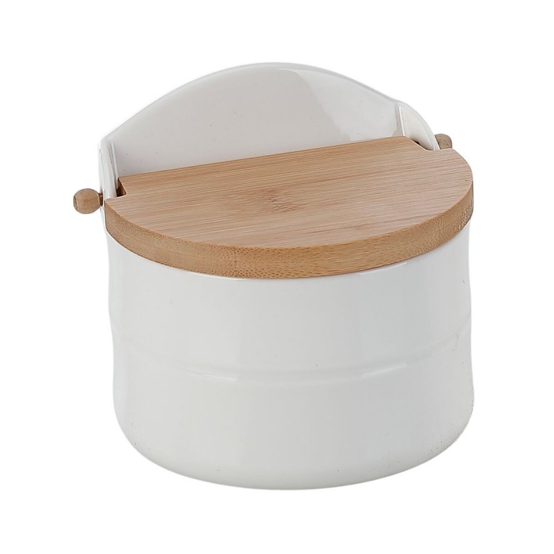 Portasale con Coperchio Home ESPRIT Bianco Naturale Bambù Porcellana 12 x 10 x 11 cm