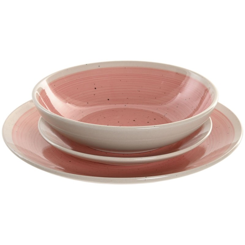 Servizio di Piatti Home ESPRIT Bianco Rosa Gres 18 Pezzi