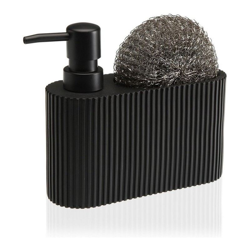 Dispenser di Sapone 2 in 1 per Lavandino Versa Resina Ceramica 5,5 x 15,5 x 16,5 cm Nero