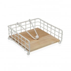 Portatovagliolo Versa Bianco Legno Acciaio Ferro Legno d'albero della gomma 19,5 x 7 x 19,5 cm