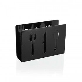 Portatovagliolo Versa Nero Metallo Ceramica Acciaio Ferro 4,5 x 10 x 15 cm Posate
