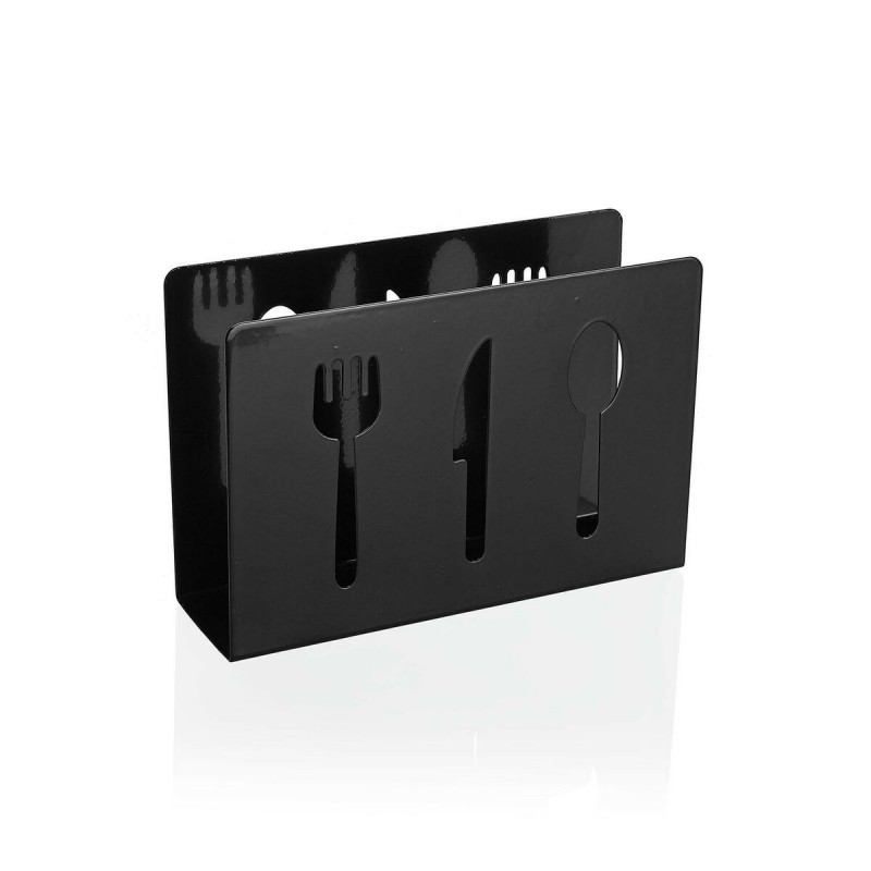 Portatovagliolo Versa Nero Metallo Ceramica Acciaio Ferro 4,5 x 10 x 15 cm Posate