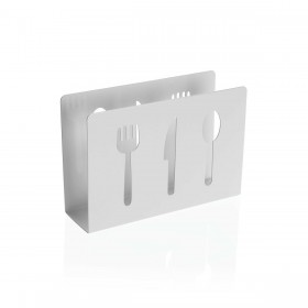 Portatovagliolo Versa Bianco Metallo Ceramica Acciaio Ferro 4,5 x 10 x 15 cm Posate