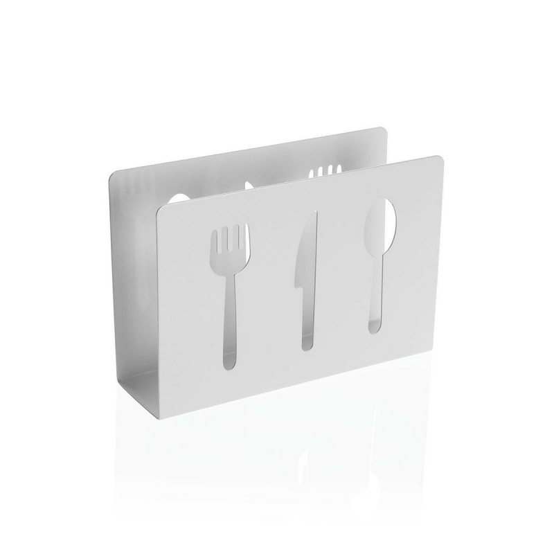 Portatovagliolo Versa Bianco Metallo Ceramica Acciaio Ferro 4,5 x 10 x 15 cm Posate