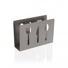 Portatovagliolo Versa Grigio Metallo Ceramica Acciaio Ferro 4,5 x 10 x 15 cm Posate