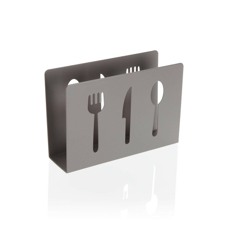 Portatovagliolo Versa Grigio Metallo Ceramica Acciaio Ferro 4,5 x 10 x 15 cm Posate