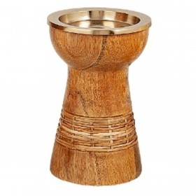 Portacandele Romimex Marrone Dorato Legno Metallo 10 x 16 x 10 cm