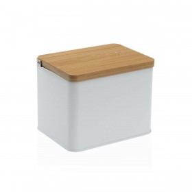 Portasale con Coperchio Versa Bianco Metallo Bambù 11 x 11 x 14 cm
